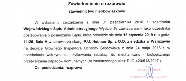 Dość istotna sprawa sądowa dla mieszkańców Nadarzyna